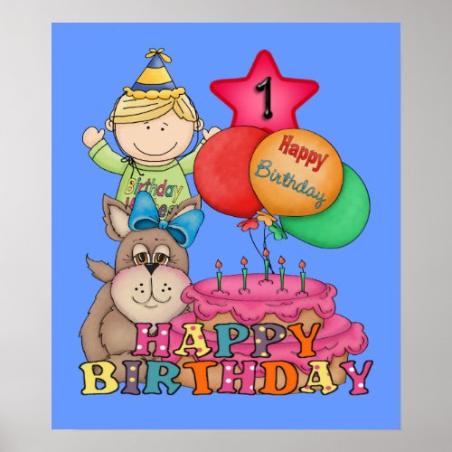 Happy Birthday Balloons Boy 1 Year Old Poster