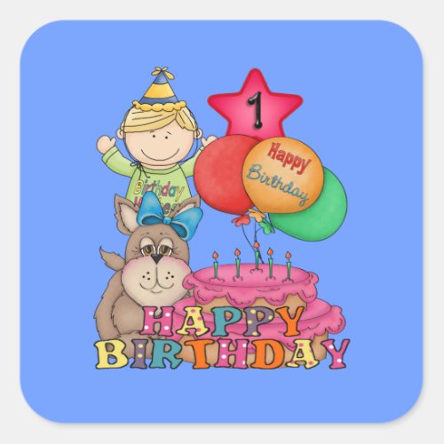 Happy Birthday Balloons Boy 1 Year Old Square Sticker