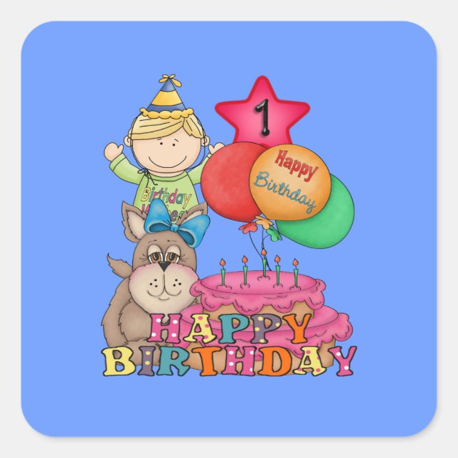 Happy Birthday Balloons Boy 1 Year Old Square Sticker (Front)