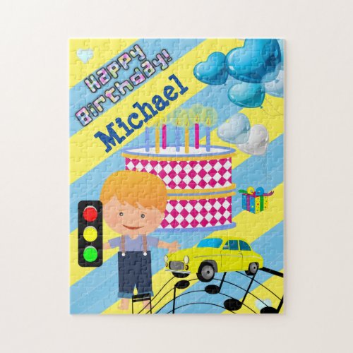 Happy Birthday Balloons Cake Boy Cars Jigsaw Puzzle