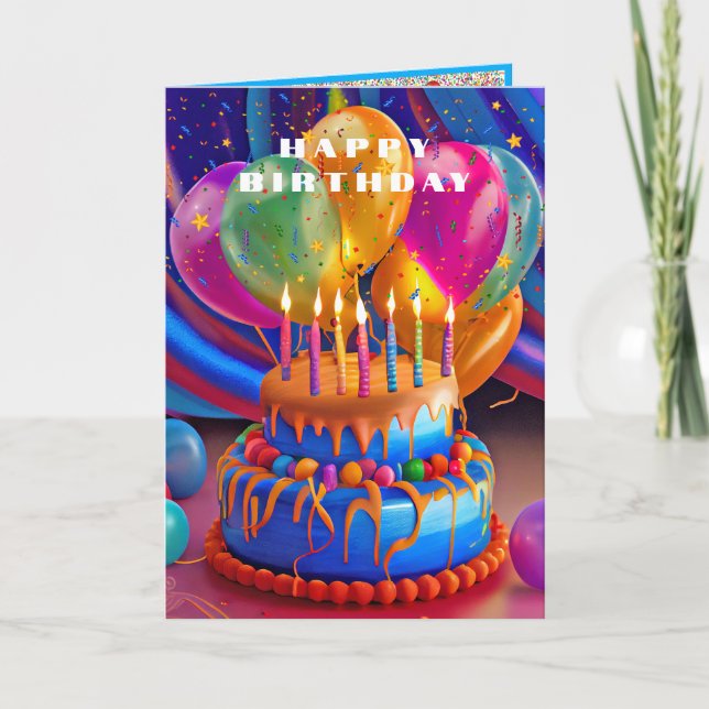 Happy Birthday  Balloons Cake Confetti Card (Front)