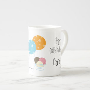 Happy Birthday/Balloons+Cake-Customize Name+Age Bone China Mug
