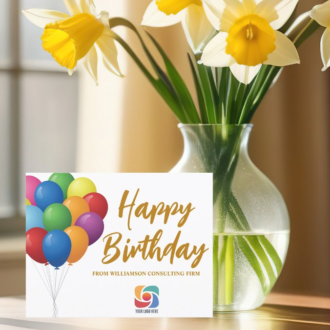 Happy Birthday Balloons Chic Custom Company Logo Card (Creator Uploaded)