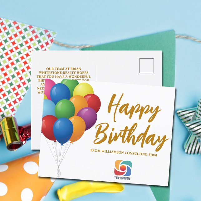 Happy Birthday Balloons Chic Custom Company Postcard (Creator Uploaded)