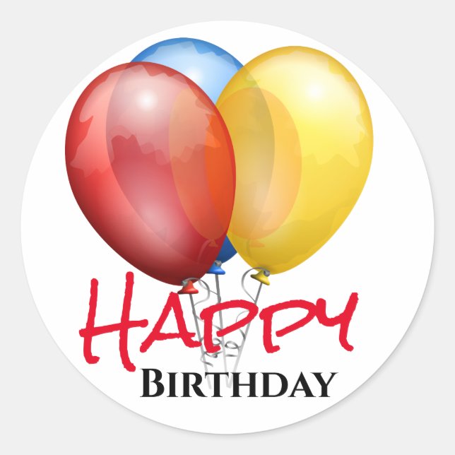Happy Birthday Balloons Classic Round Sticker (Front)