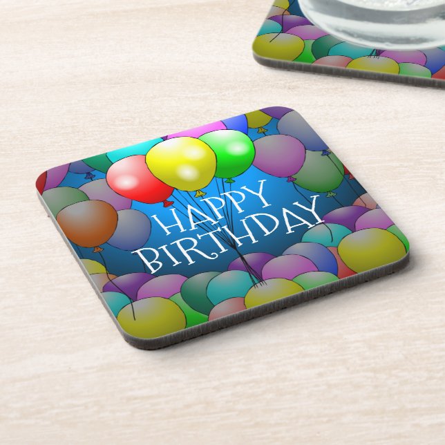 Happy Birthday Balloons Cork Coaster (Left Side)
