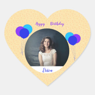 Happy Birthday Balloons Custom Photo and Text Heart Sticker