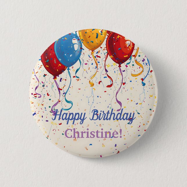 Happy Birthday Balloons Customizable Design  Button (Front)