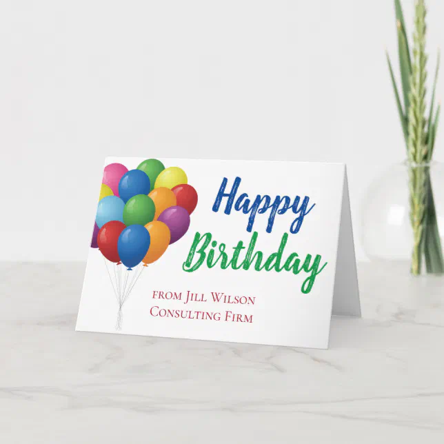 Happy Birthday Balloons Cute Custom Company Card | Zazzle