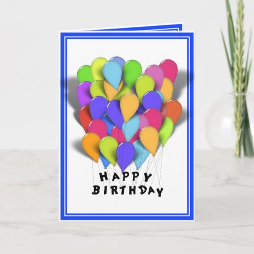 Happy Birthday Balloons for Boy Blue Trim Card