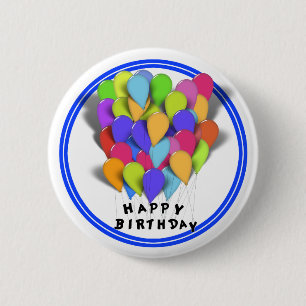 Happy Birthday Balloons for Boy (Blue Trim) Pinback Button