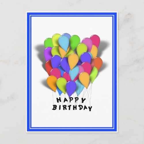 Happy Birthday Balloons for Boy Blue Trim Postcard