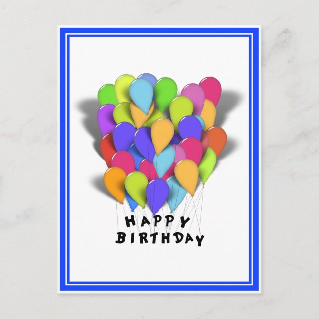 Happy Birthday Balloons for Boy (Blue Trim) Postcard (Front)