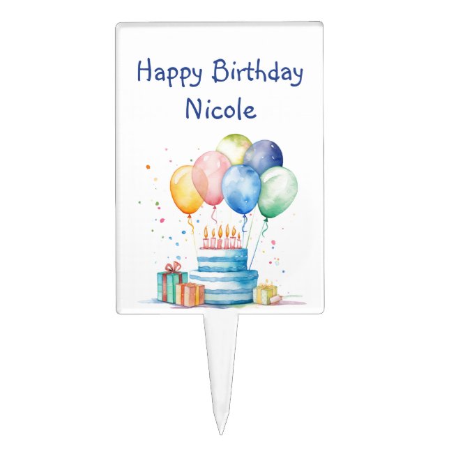 Happy Birthday Balloons Fun Custom Name Cake Topper (Front)