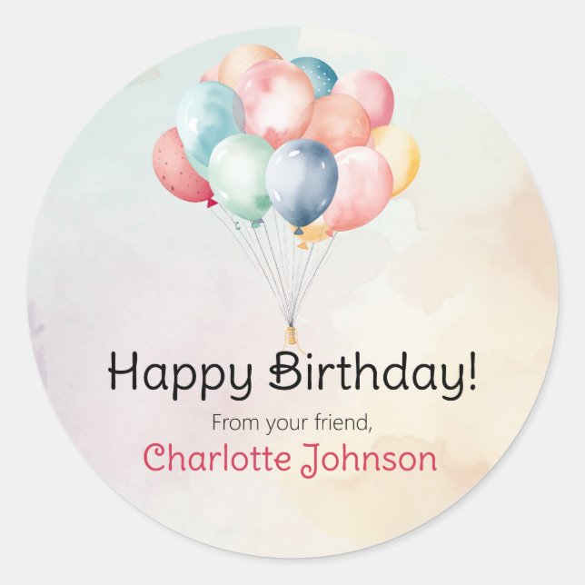Happy Birthday Balloons Gift Stickers / Labels (Front)