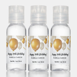 Happy Birthday Balloons Gold Black White Custom Hand Sanitizer