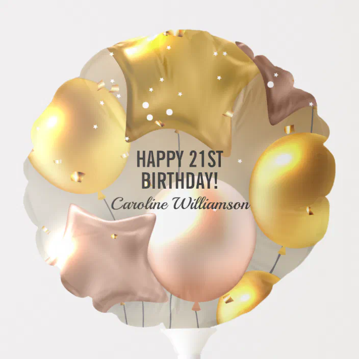 Happy Birthday Balloons Gold Glitter Any Year Name Zazzle Com