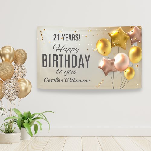 Happy Birthday Balloons Gold Glitter Your Age Name Banner