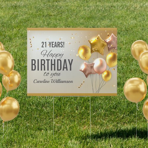 Happy Birthday Balloons Gold Glitter Your Age Name Sign