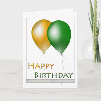 Happy Birthday Balloons Green and Gold Card