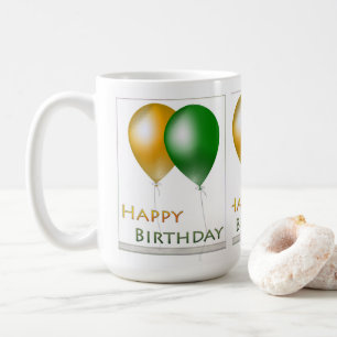 Happy Birthday Balloons Green and Gold Coffee Mug