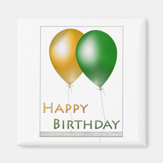 Happy Birthday Balloons Green and Gold Magnet (Front)