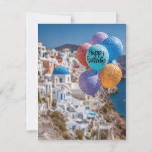 Happy Birthday Balloons in Santorini, Greece Postcard