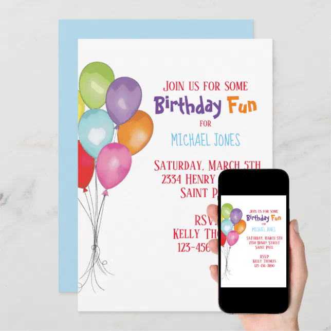 Happy Birthday Balloons Invitation | Zazzle