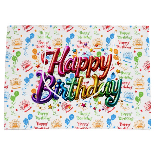 Happy Birthday Balloons Large Gift Bag (Front)