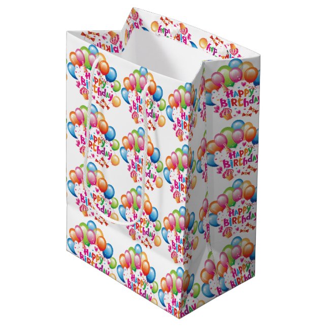 Happy Birthday Balloons Medium Gift Bag (Front Angled)
