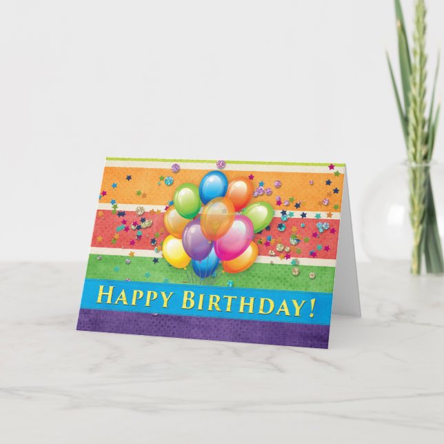Happy Birthday Balloons Multi Color Card (Front)