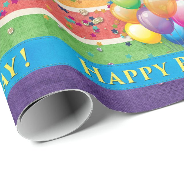 Happy Birthday Balloons Multi Color Wrapping Paper (Roll Corner)