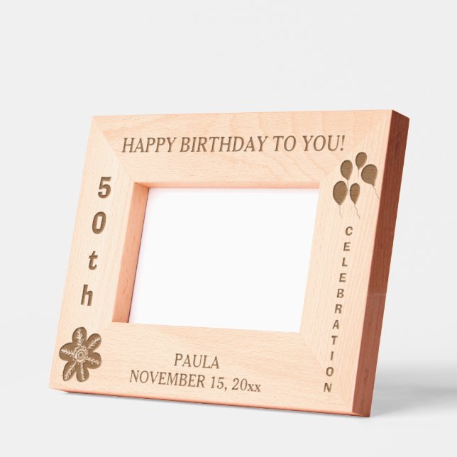 Happy Birthday Balloons Name 6 x 4, 7 x 5 Photo Engraved Frames (Left)