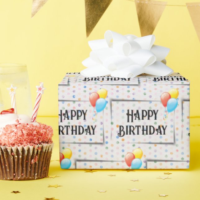 Happy Birthday Balloons On Dots Wrapping Paper (Birthday Party)
