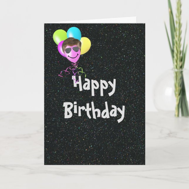 Happy Birthday Balloons On Glitter  Card (Front)