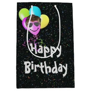 Happy Birthday Balloons On Glitter Medium Gift Bag