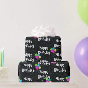 Happy Birthday Balloons On Glitter Wrapping Paper