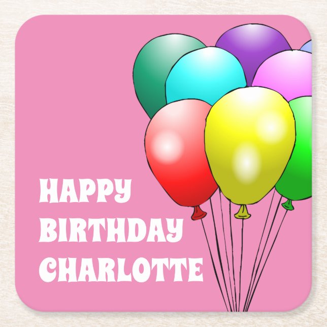 Happy Birthday Balloons Paper Coasters (Front)