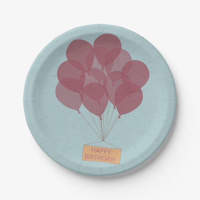Happy birthday balloons paper plates (Front)