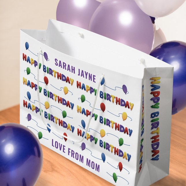 Happy Birthday Balloons Personalized Gift Bag (Happy Birthday gift bag with space for your name. Birthdays need balloons!)