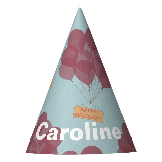 Happy birthday balloons personalized party hat (Front)