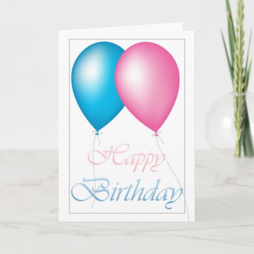 Happy Birthday Balloons Pink and Blue Card