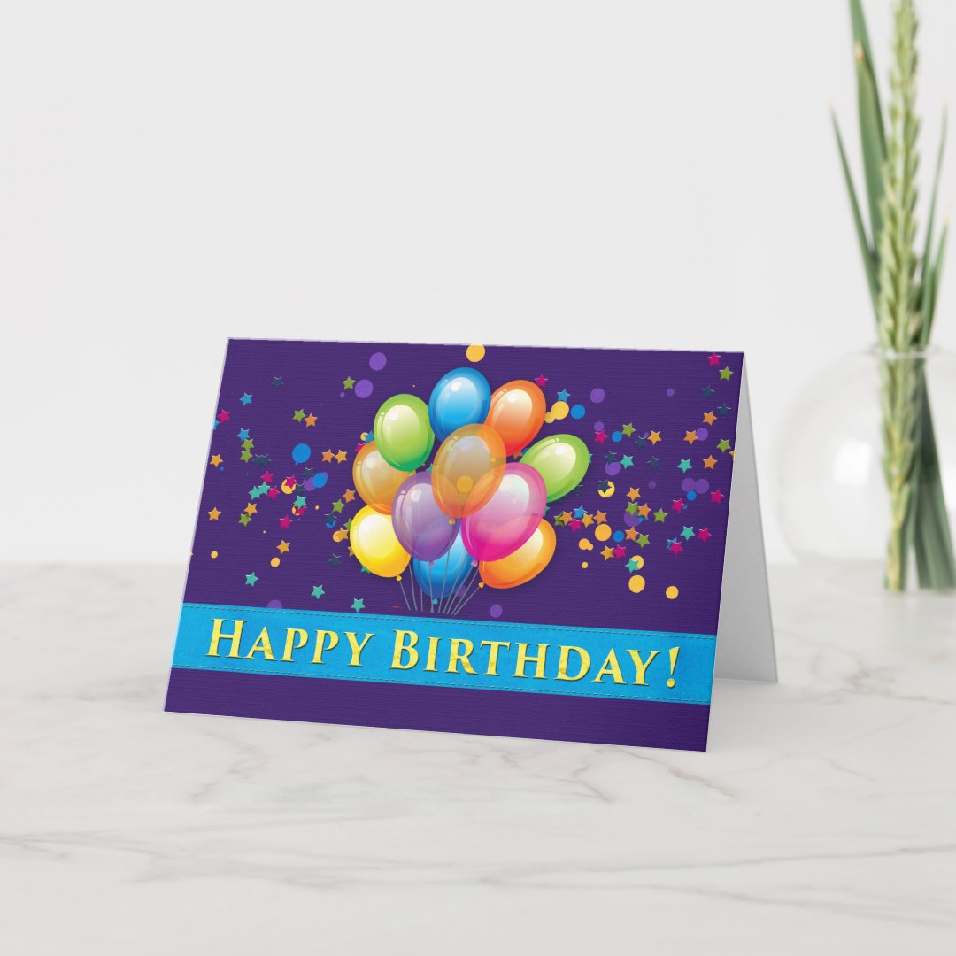 Happy Birthday Balloons - Purple Card | Zazzle