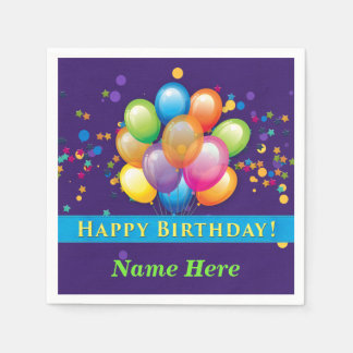 Happy Birthday Balloons - Purple Customize Paper Napkins