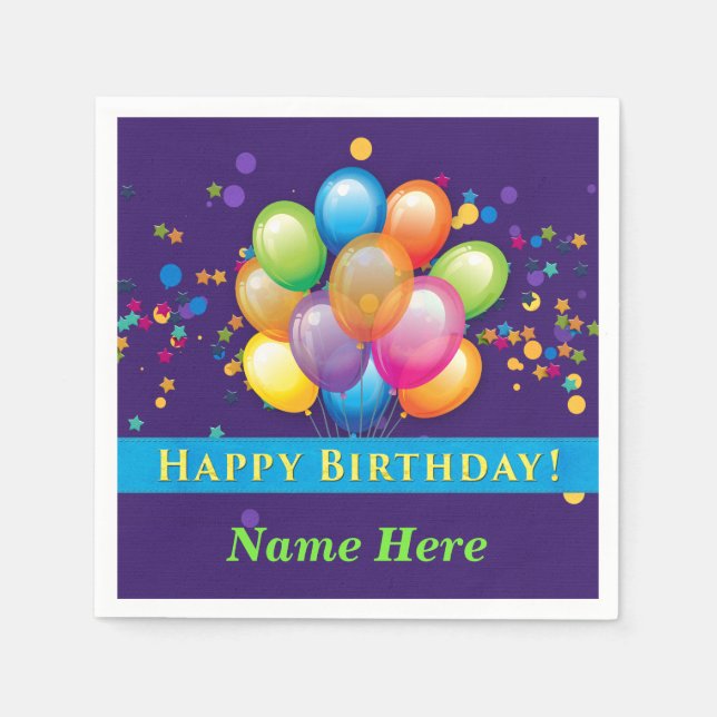 Happy Birthday Balloons - Purple Customize Paper Napkins (Front)