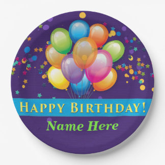 Happy Birthday Balloons - Purple Customize Paper Plates