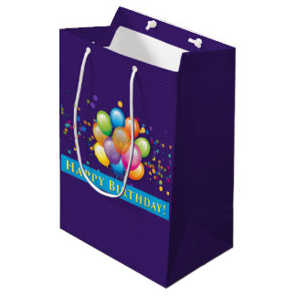 Happy Birthday Balloons Purple Medium Gift Bag