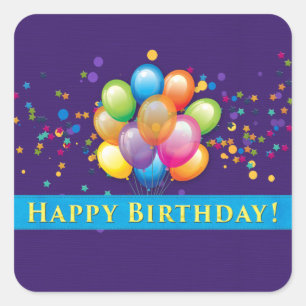 Happy Birthday Balloons Purple Square Sticker