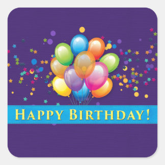 Happy Birthday Balloons Purple Square Sticker