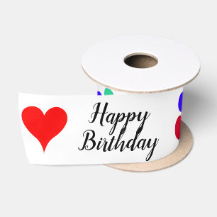 Happy Birthday Balloons Red Hearts 3 INCH Satin Ribbon